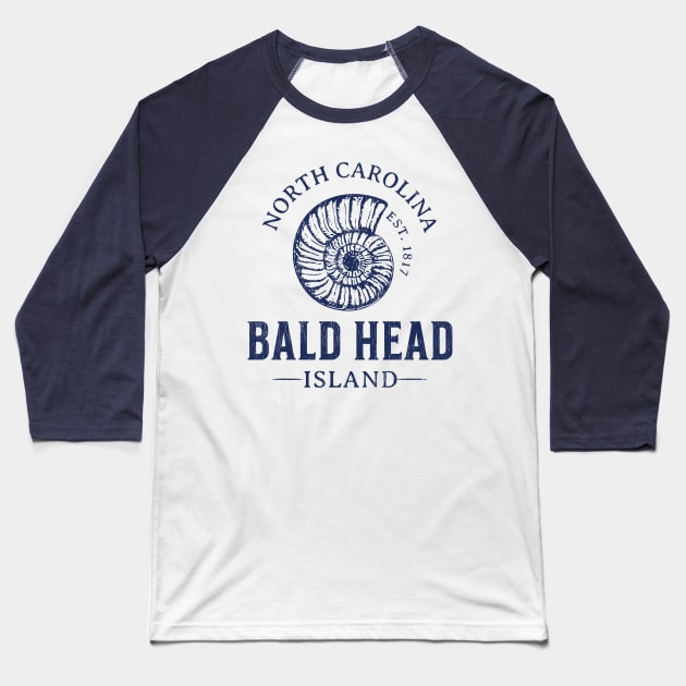Bald Head Island, NC Summertime Vacationing Seashell Baseball T-Shirt by Contentarama